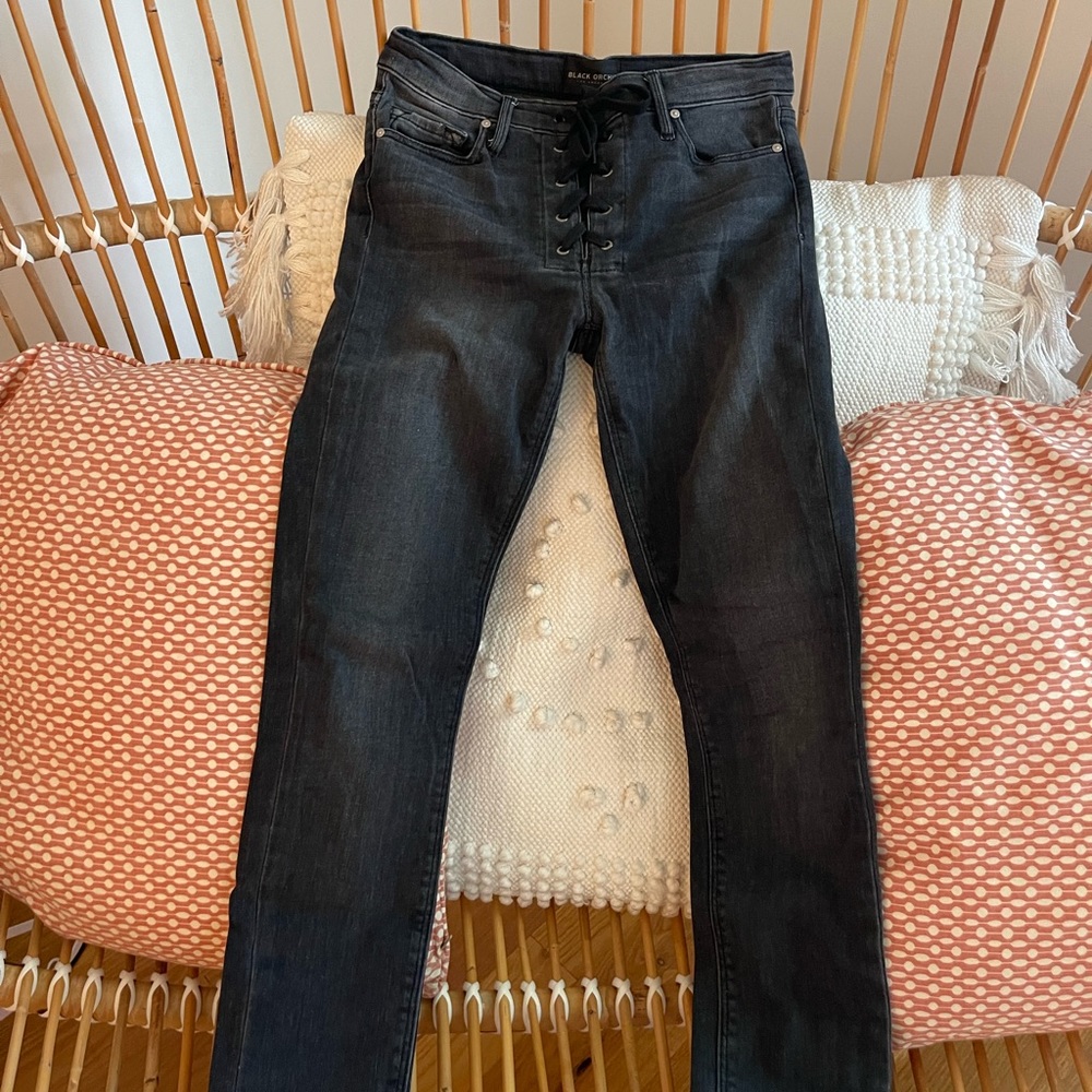 Black orchid lace up skinny jeans